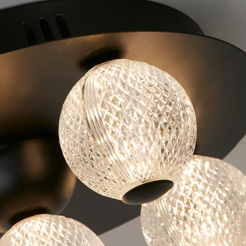 Searchlight Asteroid LED-plafondlamp, zwart metaal met heldere acrylbollen