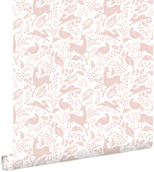 ESTAhome behang bos met bosdieren oudroze - 50 x 900 cm - 139528
