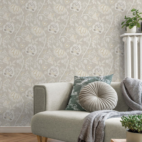 Sanders & Sanders behang bloemen lichtgrijs en beige - 53 cm x 10 m - 641009