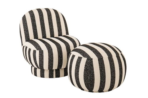 J-Line loungestoel Gestreept - textiel - zwart/gebroken wit