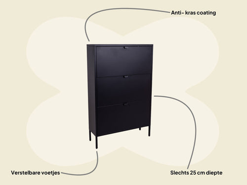MaximaVida metalen locker schoenenkast Finn 25 x 80 x 125 cm zwart