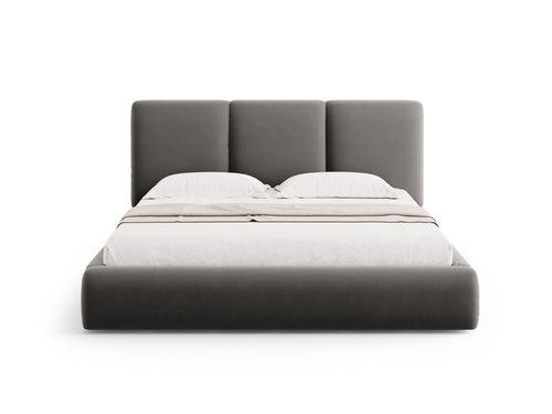 Cosmopolitan Design Opbergbed met hoofdeinde Nicolas 140x200cm, flueel, lichtgrijs - 220x160x100cm
