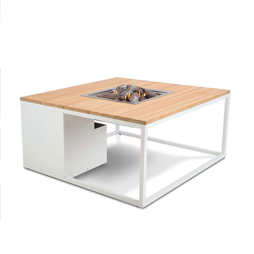 Cosi Fires Cosiloft lounge vuurtafel 100 cm wit - teak top - vtwonen shop