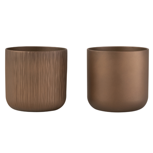 J-Line bloempot Gen - keramiek - goud/koper - large - 2 stuks - Ø 18.5 cm
