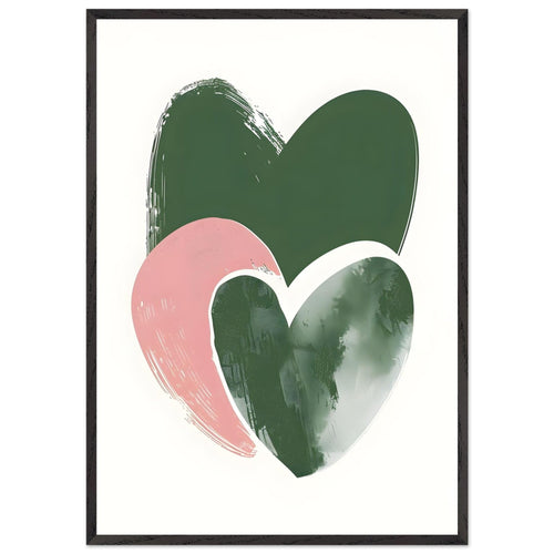 Artfulprints Poster met Lijst Boho – Heart trio   - 70x100 cm - Groen