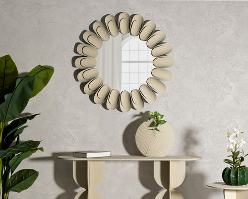 Rond wandspiegel in crème metaal 85x6 cm