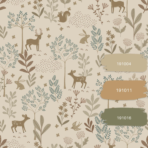 ESTAhome behang bos met bosdieren beige en groen - 53 cm x 10.05 m - 131227