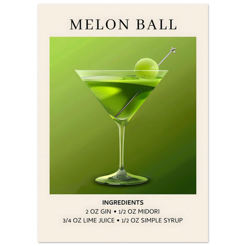 Artfulprints  Melon Ball cocktail - Ingrediënten   poster 50x70 cm - vtwonen shop