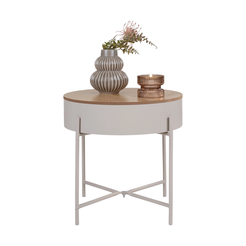 Artichok Sef Metalen Bijzettafel Beige - Houten Tafelblad - vtwonen shop