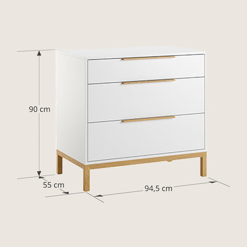 Petite Amélie Commode Soie – Wit – Met 3 ruime lades & soft-close systeem – Vervaardigd in Europa - vtwonen shop