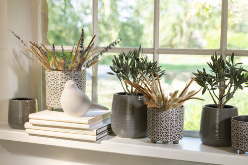 J-Line bloempot Bloem - keramiek - grijs-blauw - 2 stuks - Ø 14 cm - vtwonen shop