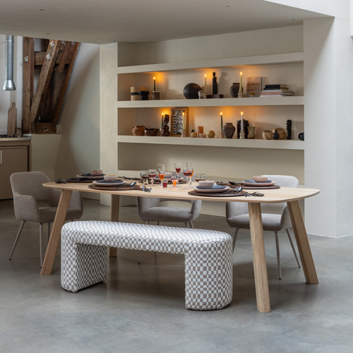 WOOOD bankje Jacob - Polyester - Geruit - Zand - 46x130x46 - vtwonen shop