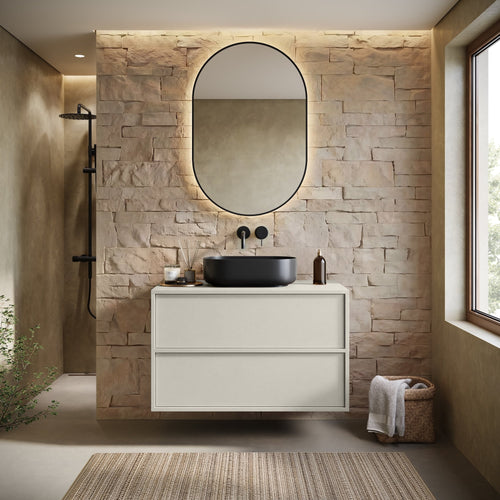 Badplaats Wastafelkast Mali 80 cm – Beige – Badkamerkast – Hangend Wastafelmeubel