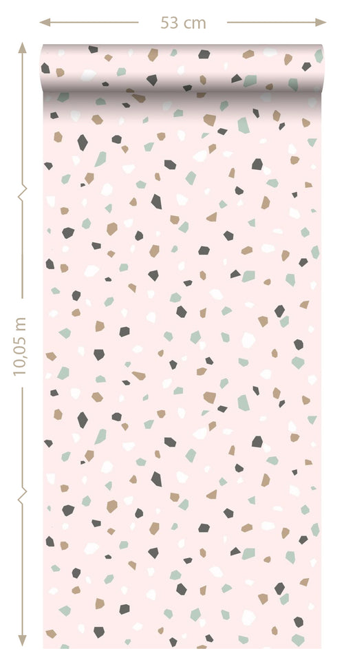 ESTAhome behang terrazzo zacht roze, wit en mintgroen - 0,53 x 10,05 m - 139035 - vtwonen shop