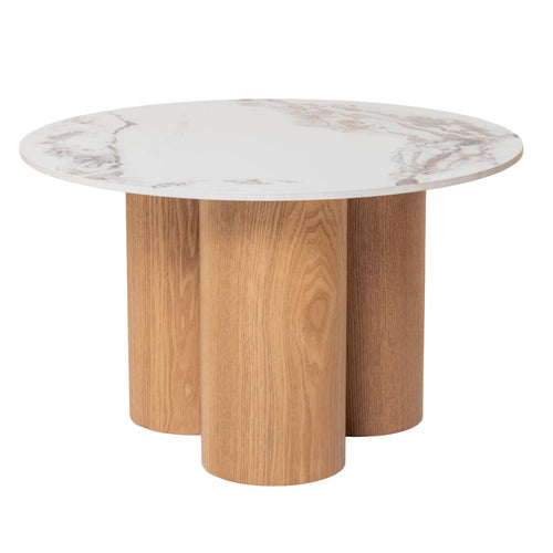 Giga Meubel Salontafel Alita - Wit Keramiek/Naturel - Ø70/50x42/32cm - Set van 2