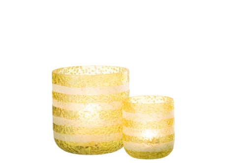 J-Line windlicht Strepen - glas - geel/wit - large