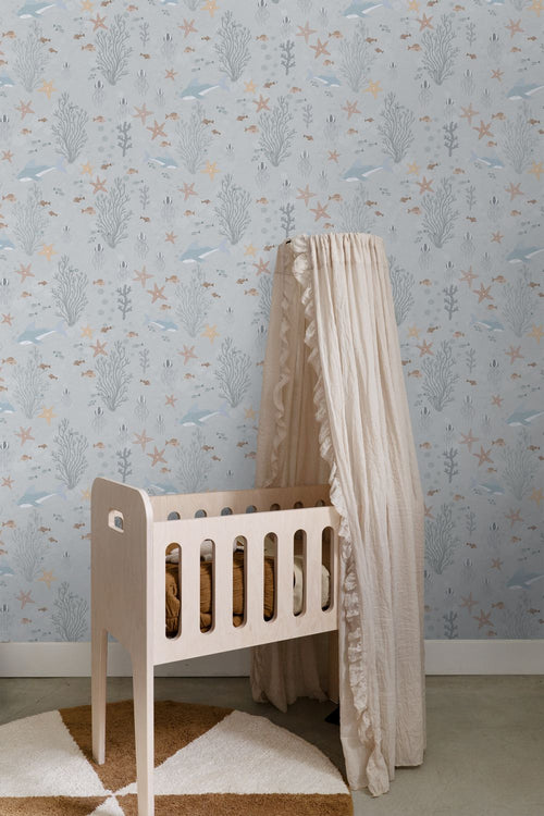 ESTAhome behang onderwaterwereld vergrijsd blauw - 50 x 900 cm - 130929