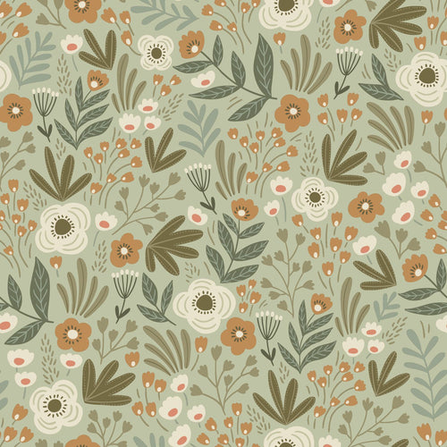 ESTAhome behang bloemetjes vergrijsd groen - 50 x 900 cm - 131070 - vtwonen shop