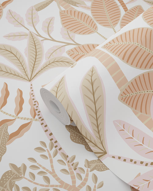 ESTAhome behang bladeren terracotta, bruin en roze - 50 x 900 cm - 131491 - vtwonen shop