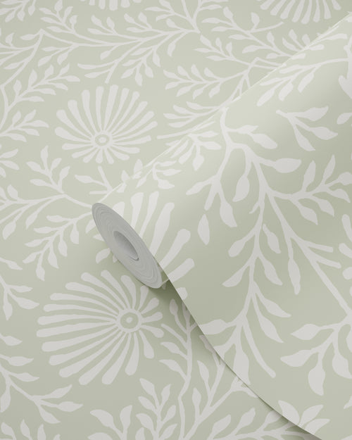ESTAhome behang vintage bloemen licht vergrijsd groen - 50 x 900 cm - 132007