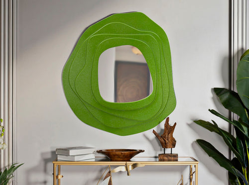 Groen wandspiegel met golvende vormen 90x4x97 cm