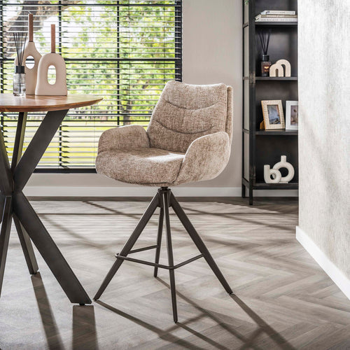 Giga Meubel Barstoel Lounge Hoven Zand/Bruin – Draaibaar – Met Armleuning  - Set van 2