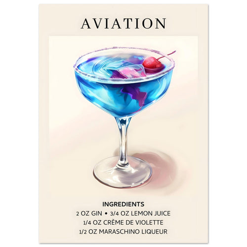 Artfulprints  Aviation cocktail - Ingrediënten   poster A4 21x29.7 cm