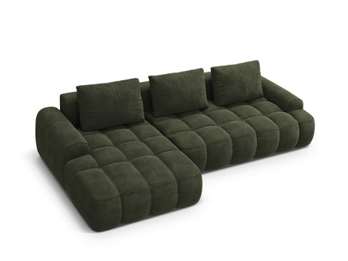 Cosmopolitan Design Uitklapbare hoekbank links met opbergdoos Linz 3-zits, flueel groente - 142x275x84cm