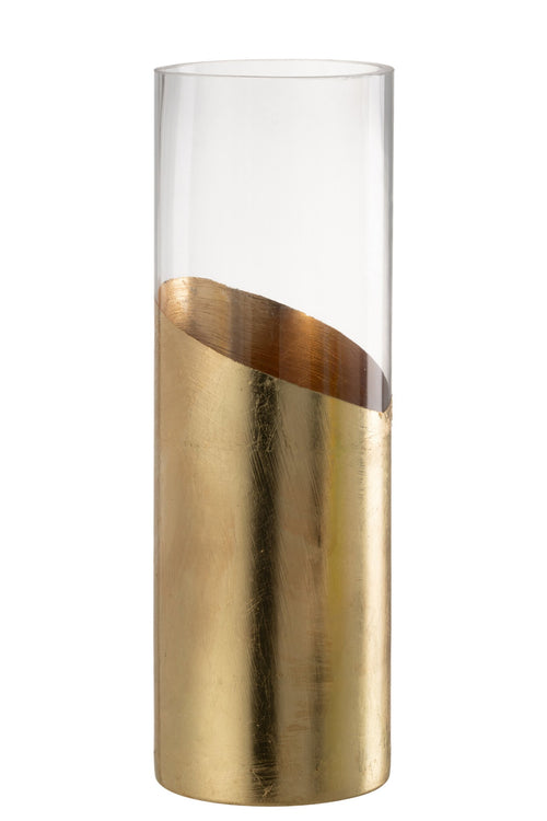J-Line windlicht Moa - glas - transparant/goud - large