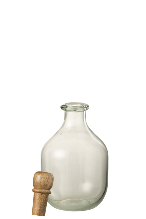 J-Line Ovaal fles en kurk - glas/hout - transparant - woonaccessoires - vtwonen shop