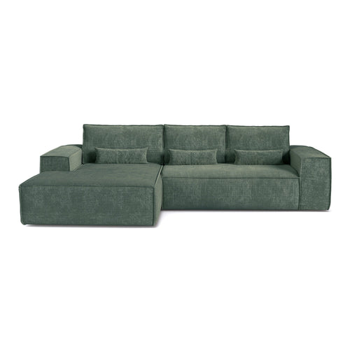 Premium Interiors - Linkshoekbank met snelle uitklapfunctie JUNE - gewaafd fluweel smaragdgroen 320cm
