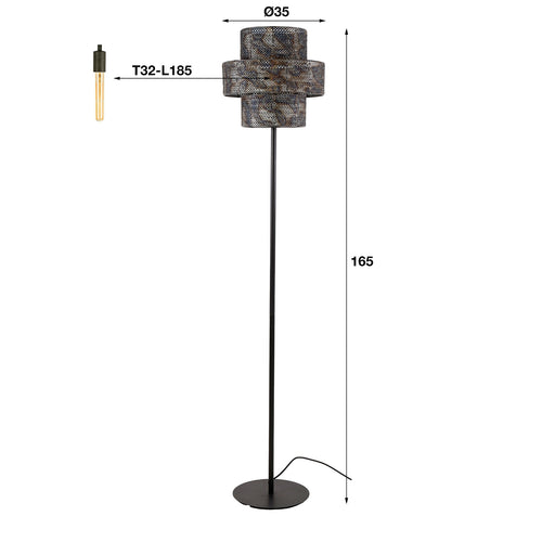 Giga Meubel Vloerlamp Lantern - Zwart/Bruin - 1-Lichts - 35x35x165cm - vtwonen shop