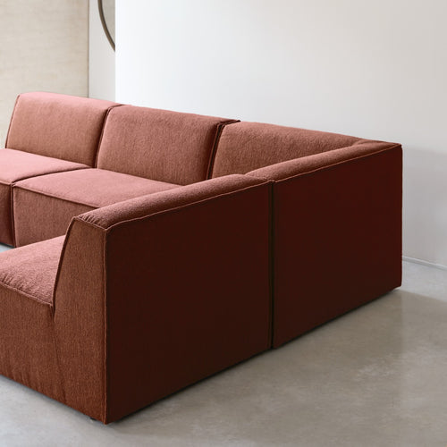 Tikamoon Modulaire hoekbank van mahoniebruine stof, 5-6 zitplaatsen - Rood