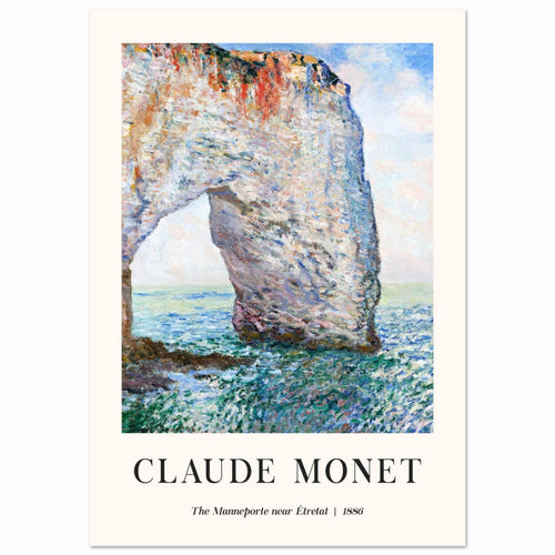 Artfulprints Poster met Lijst Claude Monet - The Manneport near Étretat   - 70x100 cm - Lichtblauw