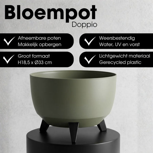Mica Decorations Doppio Plantenbak op Poten - 18,5 x Ø33 cm - Plantenbakken voor Buiten - Bloembakken voor Balkon - Gerecycled Plastic - Lichtgroen