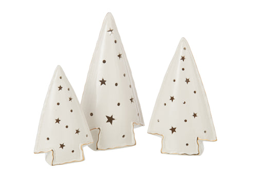 J-Line decoratie Kerstboom - keramiek - wit - set van 3 - LED - vtwonen shop