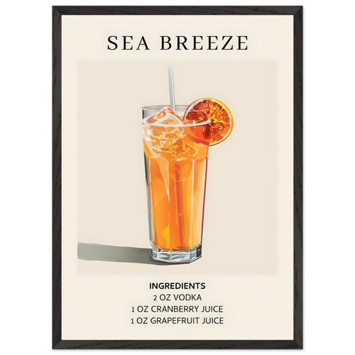 Artfulprints Poster met Lijst Sea Breeze cocktail - Ingrediënten   - 50x70 cm - Oranje