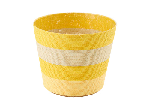 J-Line bloempot Gestreept - papier - geel/naturel - extra large