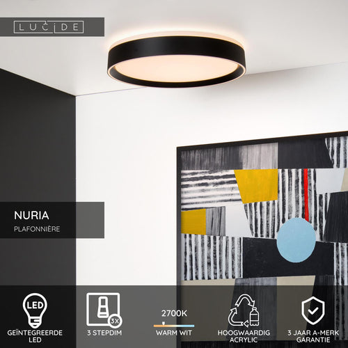 Lucide plafonnière NURIA - Geïntegreerde LED - Zwart