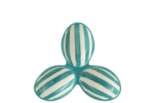 J-Line serveerschaal Granada Stripes Clover - keramiek - wit/aqua