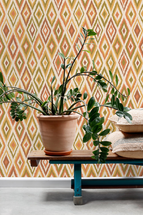 ESTAhome behang ruiten groen, oranje en geel - 50 x 900 cm - 131692