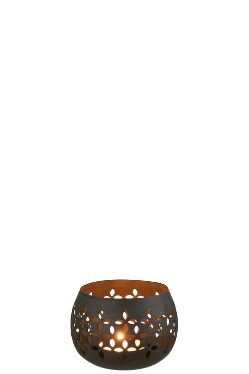 J-Line theelichthouder Geperforeerd - ijzer - zwart