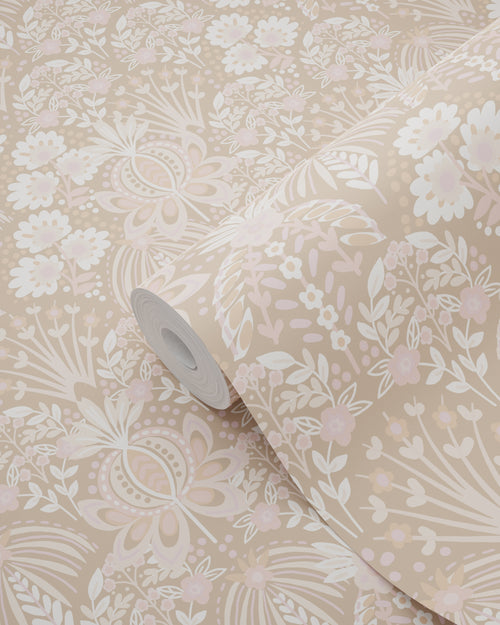 ESTAhome behang vintage bloemen in art nouveau stijl licht roze en beige - 50 x 900 cm - 130968
