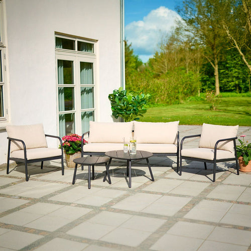 Lisomme Manu Tuin Loungeset Zwart 5delig - Met Beige Zitkussens - vtwonen shop