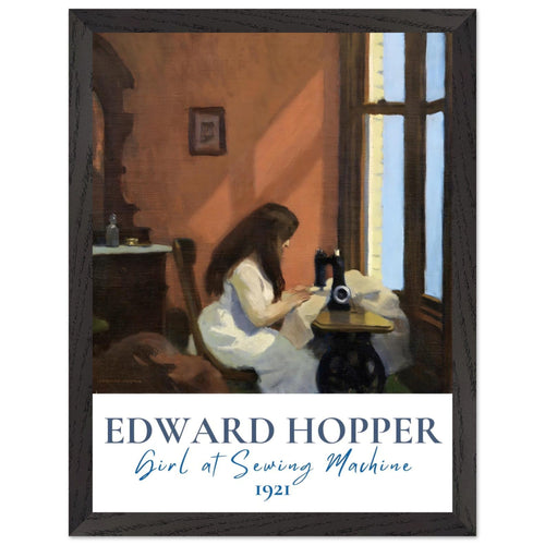 Artfulprints Poster met Lijst Edward Hopper - Girl at sewing machine   - 30x40 cm - Meerkleurig