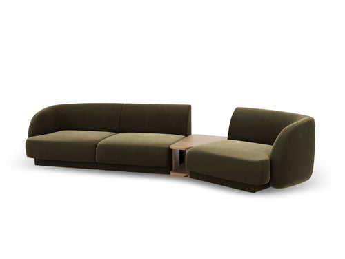Micadoni Rechte modulaire bank Miley 3-zits, flueel, groente - 126x303x70cm