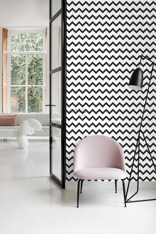 ESTAhome behang zigzag motief zwart wit - 53 cm x 10.05 m - 139115