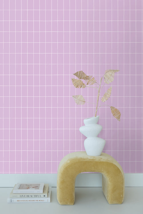 ESTAhome behang kleine tegeltjes lila paars en wit - 53 cm x 10.05 m - 139961 - vtwonen shop