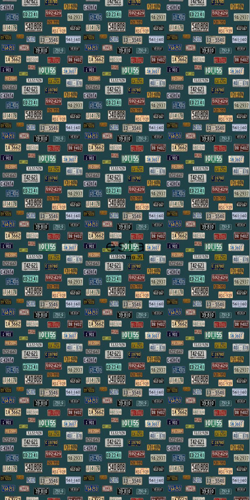 ESTAhome XXL behang vintage license plates petrolblauw - 50 x 900 cm - 158502 - vtwonen shop