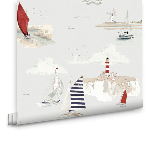 Sophie Allport Vliesbehang Kinderkamer - Coastal Boats Cottesmore Sky